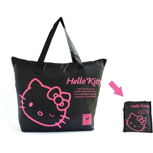 日本原裝進口~正版凱蒂貓.hello kitty 手提大容量旅行袋／側肩背或可掛拉桿行李箱上／輕巧折疊收納購物行李袋