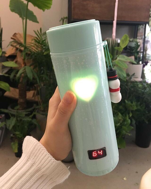 A現貨韓國星巴克溫度計LED不鏽鋼保溫瓶 355ml 粉藍色雪人款 人款A2020014