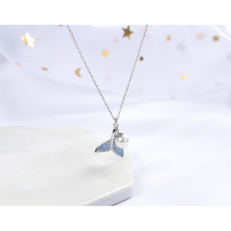 S925純銀藍色鯨魚尾巴珍珠項鍊 蝦皮購物