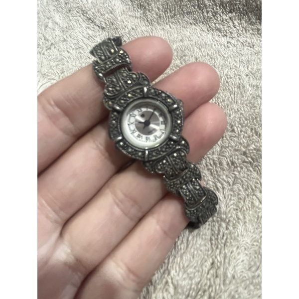 s925純銀 古董 復古 日本石英機芯手錶 手鍊 收藏品 非常精緻古典風格