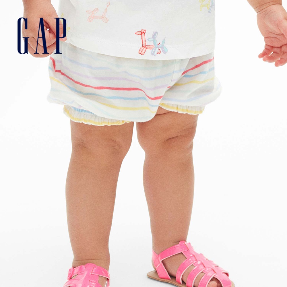 Gap 嬰兒裝 可愛荷葉邊鬆緊短褲-彩色條紋(319499)