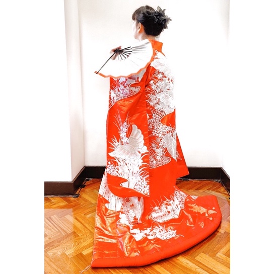 日本和服-- 蝴蝶正絹色打掛朱色系高級品特價品| 蝦皮購物