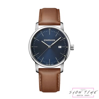 WENGER 瑞士威格 俐落美學紳士日期顯示腕錶-皮革/藍面銀 01.1741.111 [ 秀時堂 ]