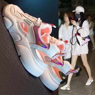 涼鞋女鞋子2021年新款夏季鏤空平底平跟學生配裙時尚百搭包頭運動
