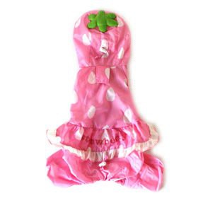 貝果貝果 日本 PET PARADISE 超可愛 粉草莓 水玉點點 四腳連身 雨衣 防水 [D113] 3S