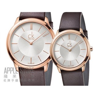 【蘋果小舖】Calvin Klein 簡約風尚皮帶腕錶-玫瑰金對表-咖啡色錶帶 K3M216G6+K3M226G6