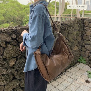 *Juju la Fille* 現貨 3色可選 小眾設計 極簡韓風休閒慵懶大容量復古包 百搭質感肩揹包托特包