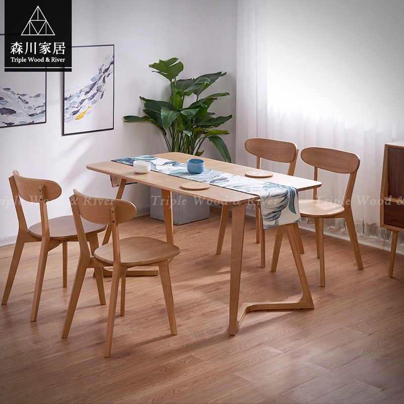 《森川家居》NRC-25RC01-北歐白橡木原木交叉餐椅 休閒椅書桌餐廳/實木民宿設計/美式LOFT品東西IKEA