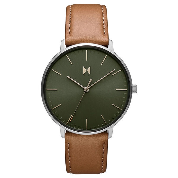 MVMT 美國時尚品牌 簡約文青風銀殼綠面皮革腕錶 42mm MT700103 保固二年