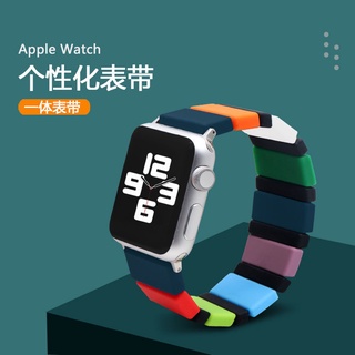 【嚴選商品 優先出貨】適用Apple watch 7 6 SE彈力硅膠拼色蘋果5 4 3 2 1 新品運動錶帶