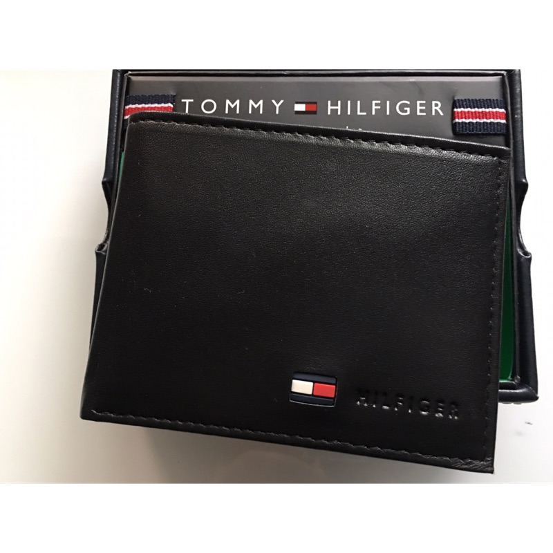 ［熱銷商品感恩價］Tommy Hilfiger 專櫃全新正品 黑色男生真皮 對折皮夾 短夾—附專櫃禮盒