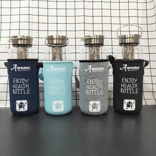 AWANA手提鋼蓋玻璃瓶1000ml(附提袋) 耐熱玻璃 果汁瓶 高硼矽耐熱玻璃瓶 環保玻璃水壺 玻璃隨身瓶 隨身壺