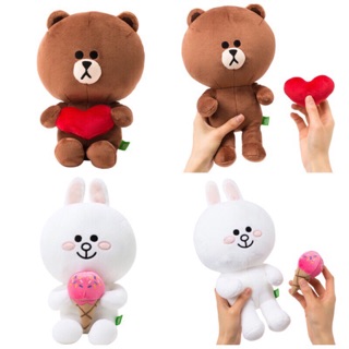 正版💕愛心熊大兔兔坐姿絨毛娃娃玩偶布偶 25cm 韓國 line friends 生日禮物熊大愛心兔兔冰淇淋娃娃玩偶