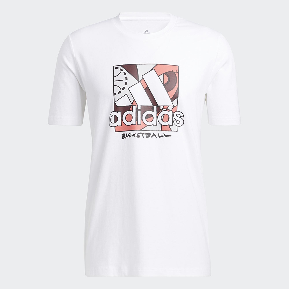 Adidas UNIVERSAL BADGE 男裝 短袖 T恤 籃球風 印花 棉 白【運動世界】HC6911