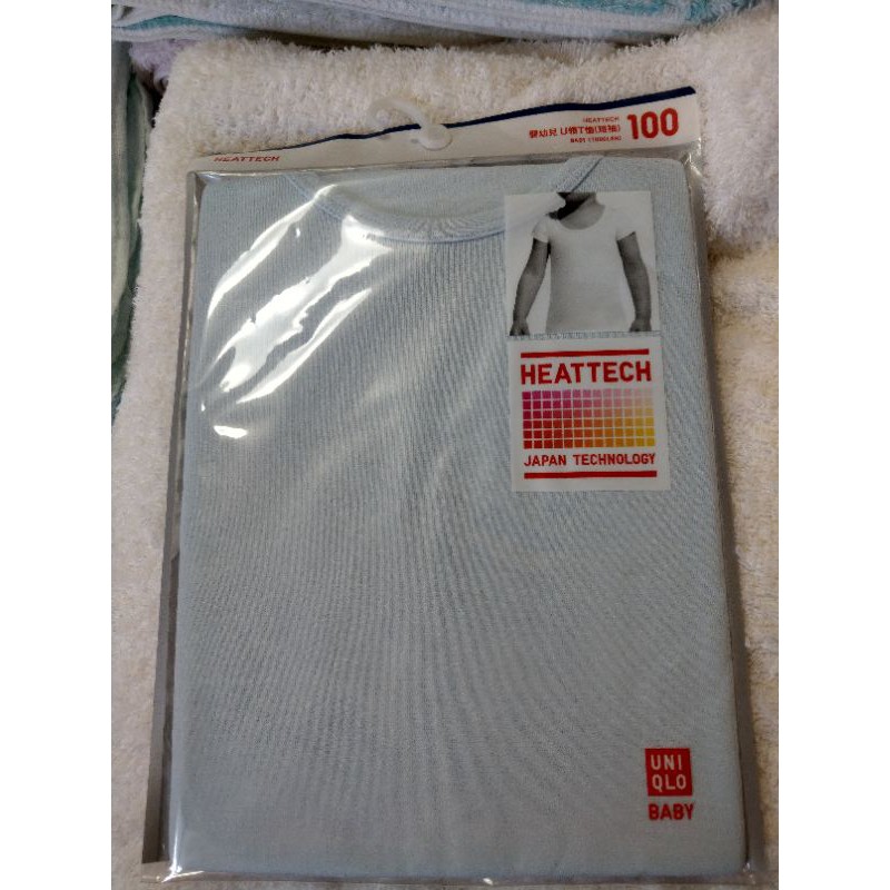 全新 UNIQLO HEATTECH 100cm 短袖 發熱衣 藍+白各一件