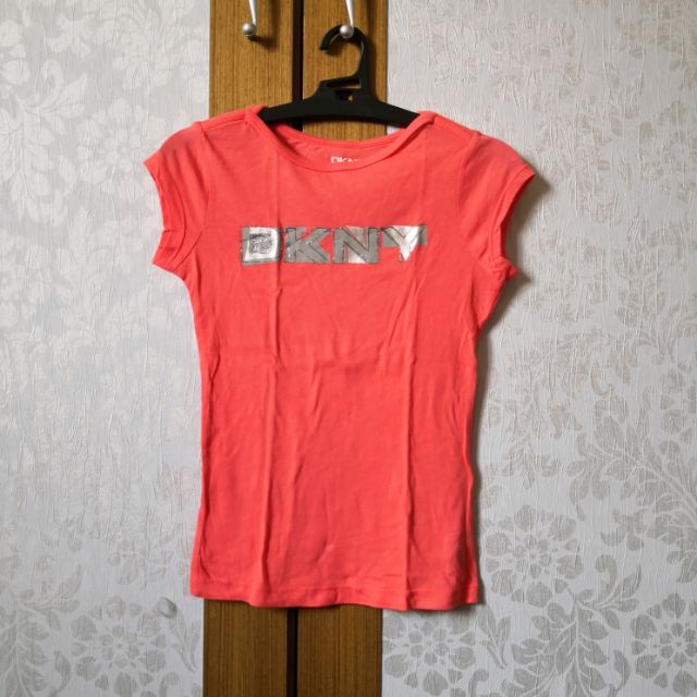 DKNY 燙銀logo螢光橘t恤上衣