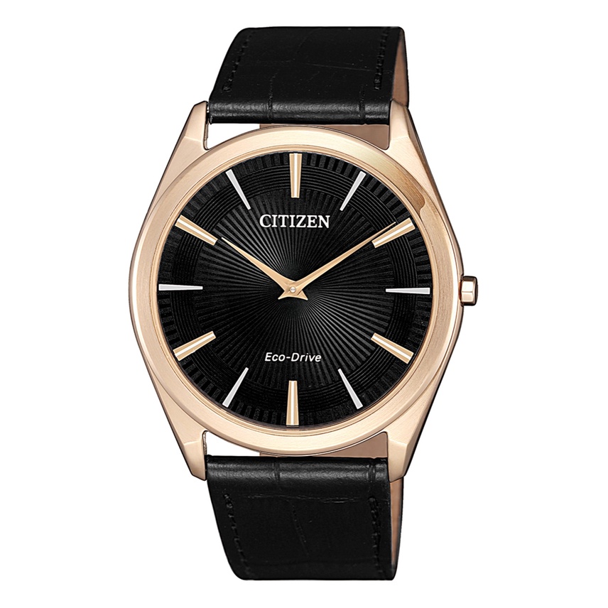 CITIZEN 星辰錶 (AR3073-06E) 超輕薄時尚光動能皮帶腕錶-黑金/38.4mm