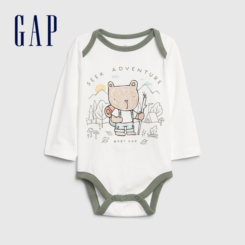 Gap 嬰兒裝 童趣風格信封領長袖包屁衣 布萊納系列-白色(616782)