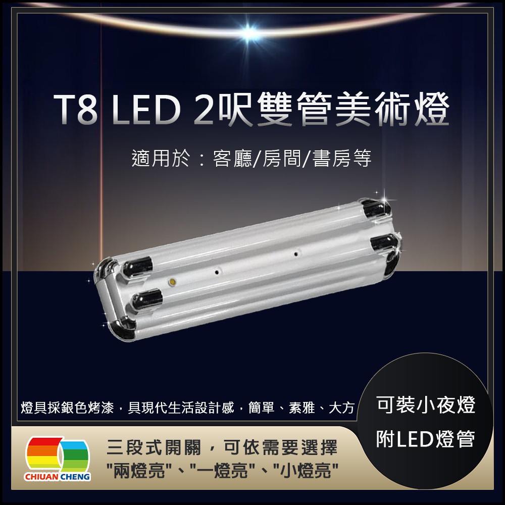 全成照明 T8 LED 2呎跟4呎 雙管美術燈 平板吸頂燈 附三段電子IC 可裝小夜燈 附LED燈管 客廳 房間 書房