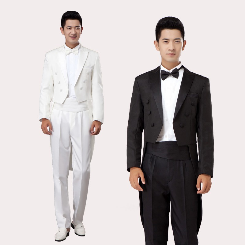 現貨 新款白色燕尾服男士婚禮西服新郎結婚修身西裝套裝演出服裝 蝦皮購物