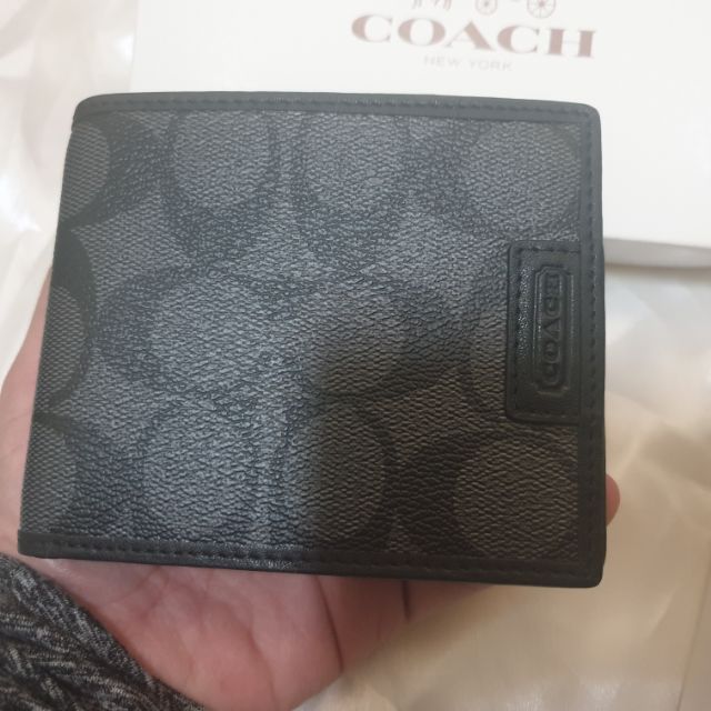 【美國OUTLETS 購入】  COACH 滿版LOGO 男用短夾 皮夾 經典款 含活動票夾【僅1個】