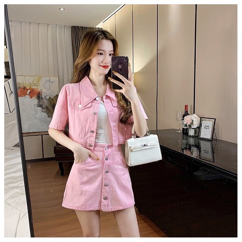 🇰🇷韓國精品專櫃設計師品牌原單草莓牛奶粉嫩牛仔套裝