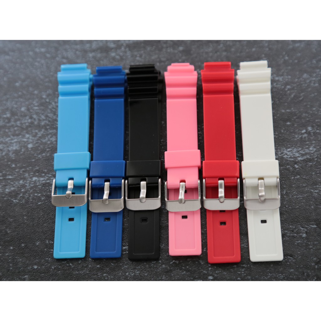 凸型14mm錶帶各色橡膠錶帶～電子錶石英錶不鏽鋼製表扣 替代casio LRW-200H錶帶