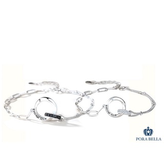 <Porabella>925純銀手鍊 情侶手鏈 不對襯設計雙環手鍊 情人節禮物 告白銀飾 Bracelet<一對販售>
