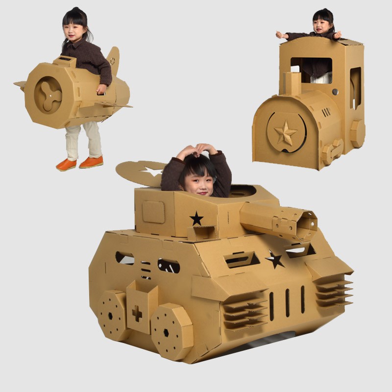 兒童紙箱玩具汽車紙殼板坦克模型飛機涂色幼兒園手工制作半成品
