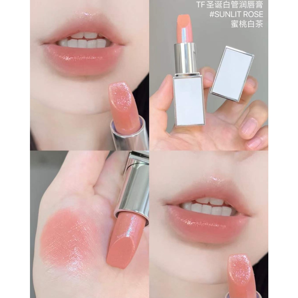 韓國代tf聖誕限定版白管潤唇膏sunlit Rose限量銀管01唇膏02 03金箔口紅 蝦皮購物