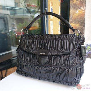 美麗堡Outlet精品 PRADA BR4732 全新真品 全皮皺折高菲包 手提 單肩包 黑色【現貨】