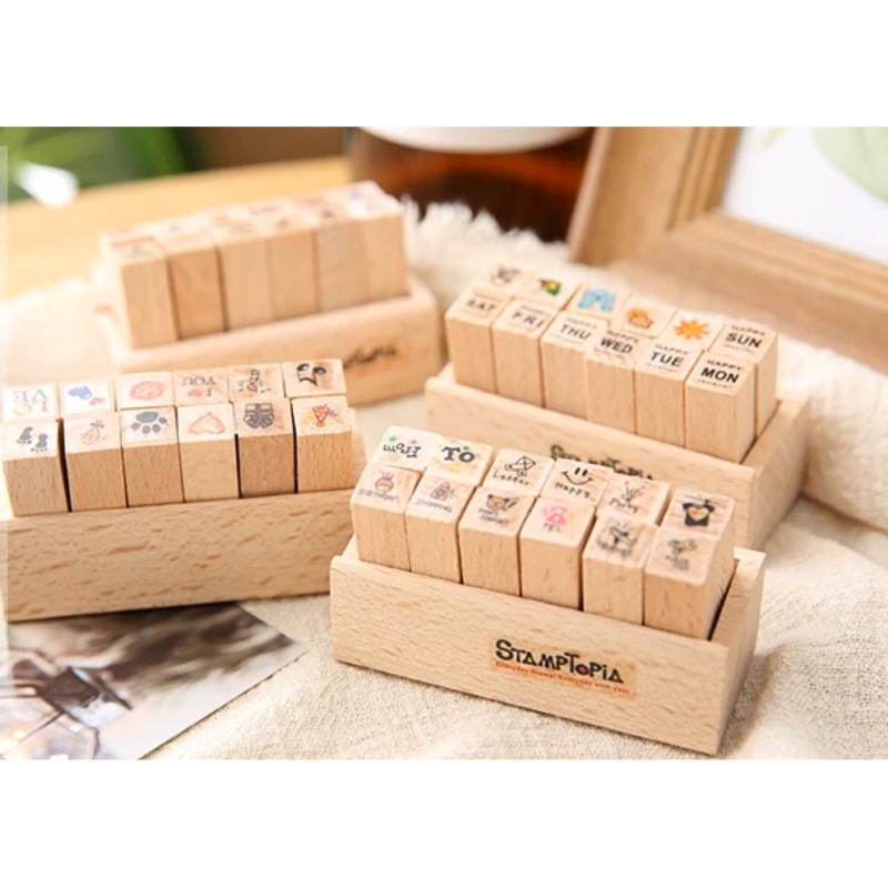 |Bonheur 生活館10| 復古木質印章盒 天氣旅行木製 12枚套裝