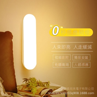 【現貨熱賣】智能人體感應小夜燈led過道傢用充電式自動聲控光控樓道走廊壁燈 DDX2