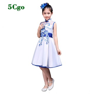5Cgo【鴿樓】兒童青花瓷古箏男女童合唱服中小學詩歌朗誦中國風公主裙演出服裝 570297620229