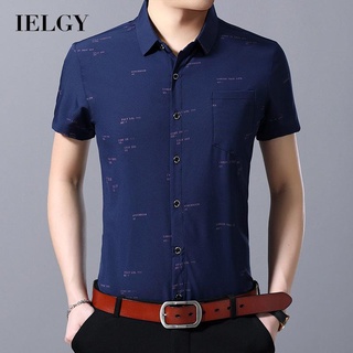 IELGY 男士冰絲薄款polo領短袖襯衫