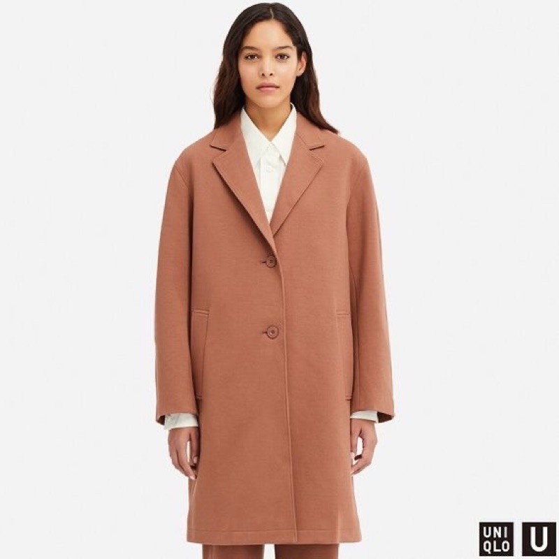 Uniqlo U系列 2018AW 416550 二手 雙面織紋大衣 S號 暖棕橘色