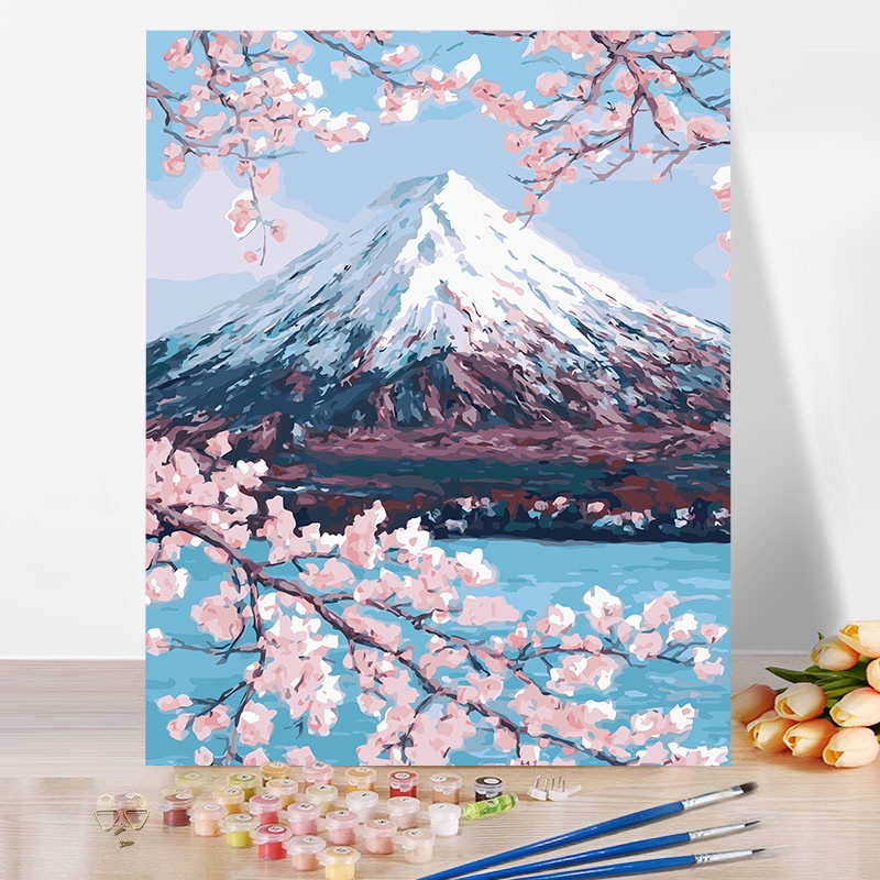 數字繪畫diy數字油畫手工塗色風景裝飾油彩畫填充手繪填色畫畫治癒富士山