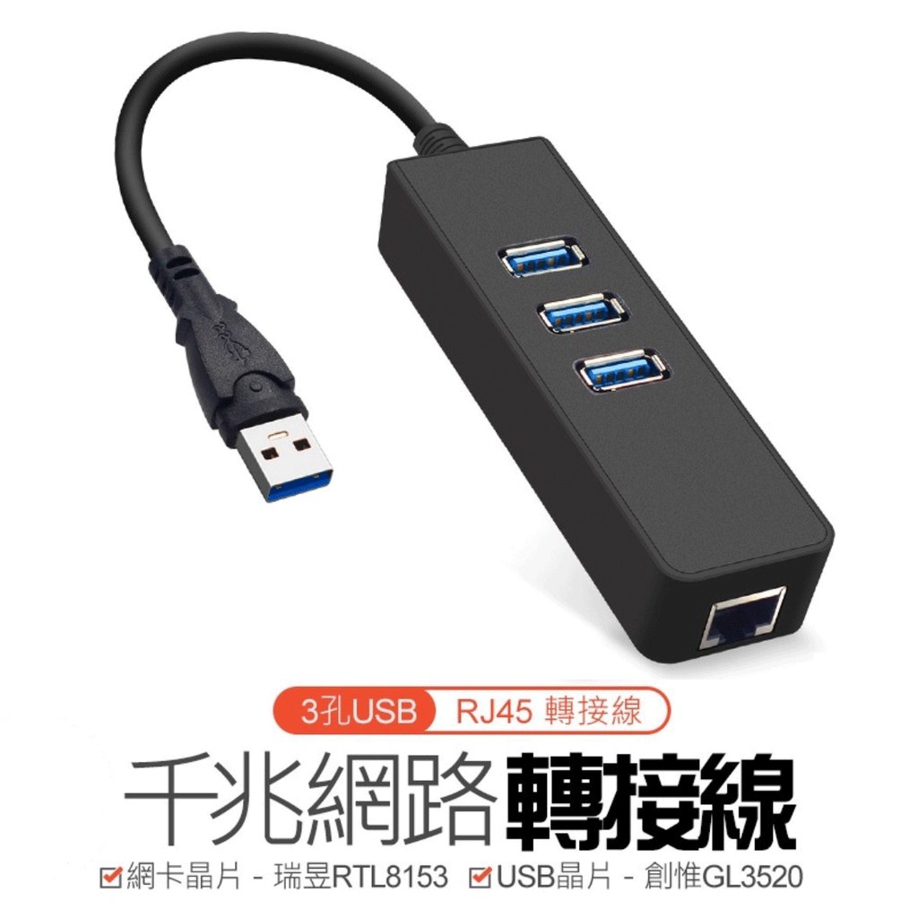 千兆網路轉接器 usb網路卡 網路轉接器 網路轉接線 帶3埠USB3.0 分線器 台灣現貨 台灣保固