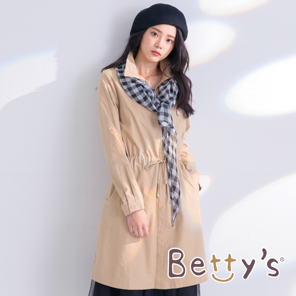 betty’s貝蒂思(05)長版翻領綁帶洋裝(卡其)
