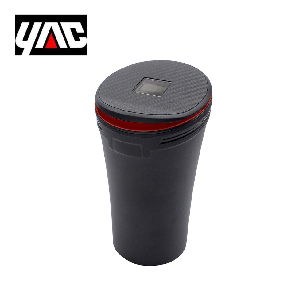 YAC 重量級太陽能LED燈煙灰缸-紅線 ZE-73 汽車 車用收納 垃圾桶