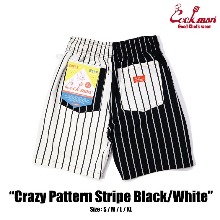 COOKMAN USA 231-21943 Chef Short Pants 廚師短褲 / 休閒短褲 (條紋黑白拼色)