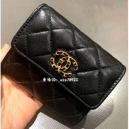 Angela 二手店chanel 香奈兒小香19秋冬雙c三折錢包皮夾羊皮短夾零錢袋ap1064 蝦皮購物