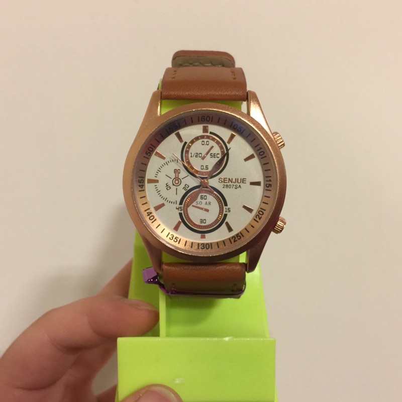SENJUE 造型 時尚 流行 手錶 男女 土豪金 皮帶錶 皮錶帶 皮製