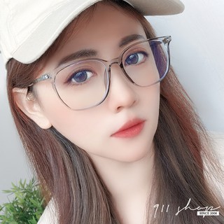 TR90塑膠鈦2點鉚釘透明橢圓框細膠框金屬藍光抗UV平光眼鏡【p8055】911 SHOP