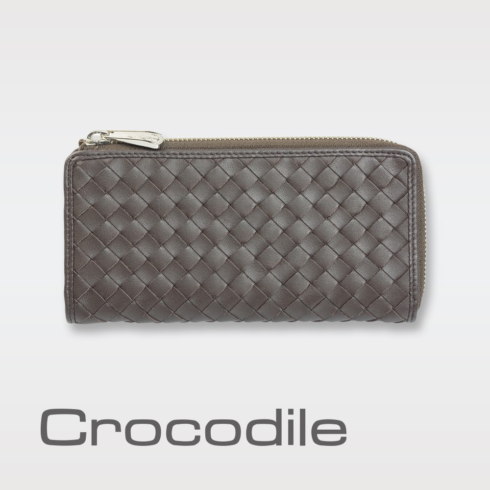 Crocodile 鱷魚皮件 真皮長夾 Nappa素面軟皮 手工編織 拉鍊 Knitting系列 0103-6009