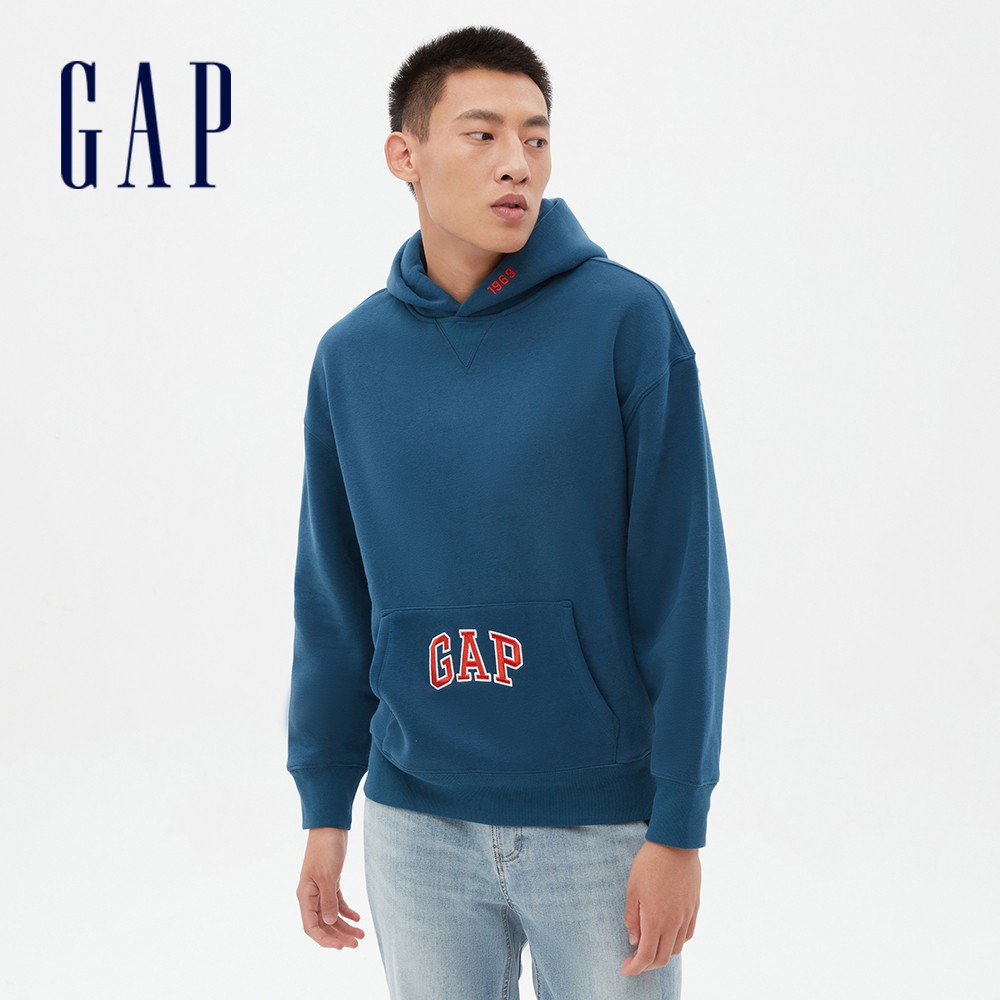 Gap 男裝 Logo亮色款帽T 碳素軟磨系列-暗海藍(627573)