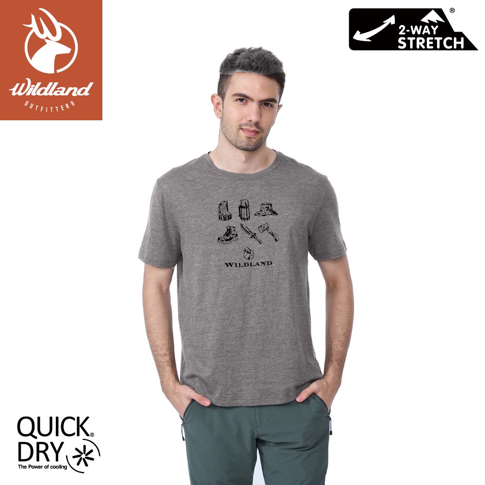 【Wildland 荒野 男 復古山道具機能銀纖T恤《灰藍色》】0B01602/短T/短袖上衣
