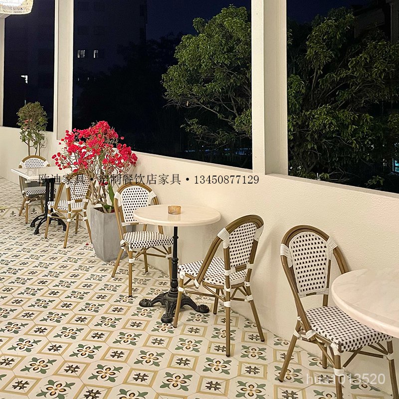 【藝軒精品屋】法式戶外餐桌 大理石圓桌奶茶店咖啡廳美式複古露天創意花園桌椅