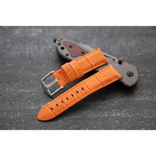 橘色22mm可替代panerai沛納海原廠錶帶鱷魚皮紋真牛皮錶帶牢靠車縫線