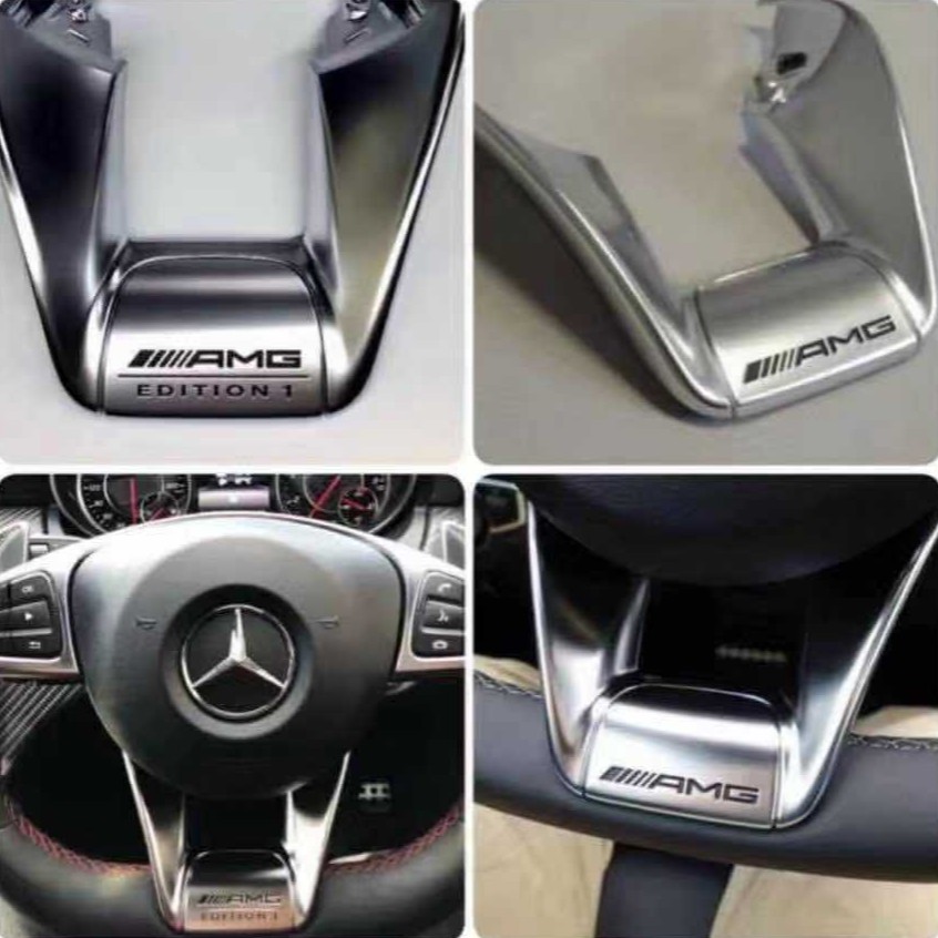 免運【Benz】賓士方向盤升級改裝AMG Edition1版本鍍鉻飾板蓋 D型平底方向盤C級E級GLA CLA下標蓋板標